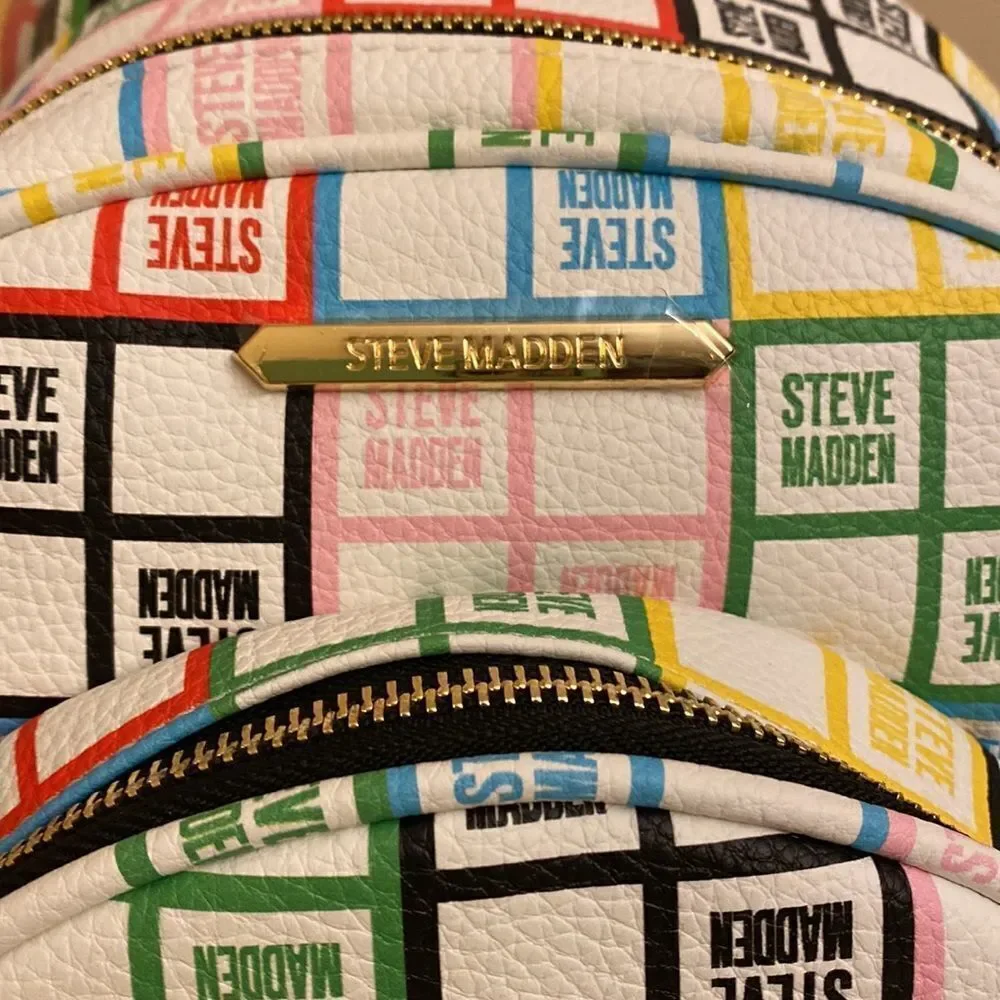 NWT Steve  Madden Bjordan White Floral Logo Backpack - w/ Matching Wristlet